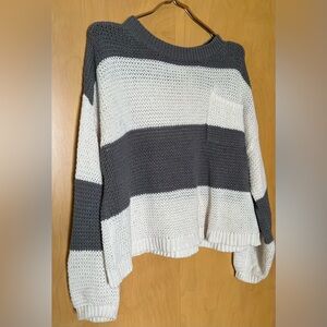 American Eagle Large Striped Chunky Knit Sweater with Pocket
